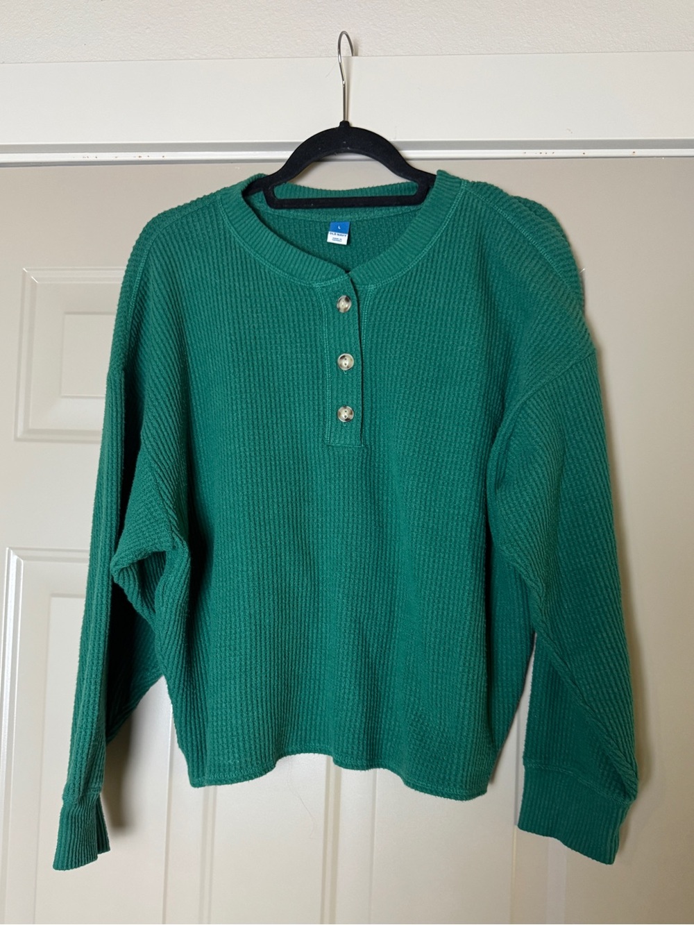 Women’s Green Cozy Waffle Henley Top